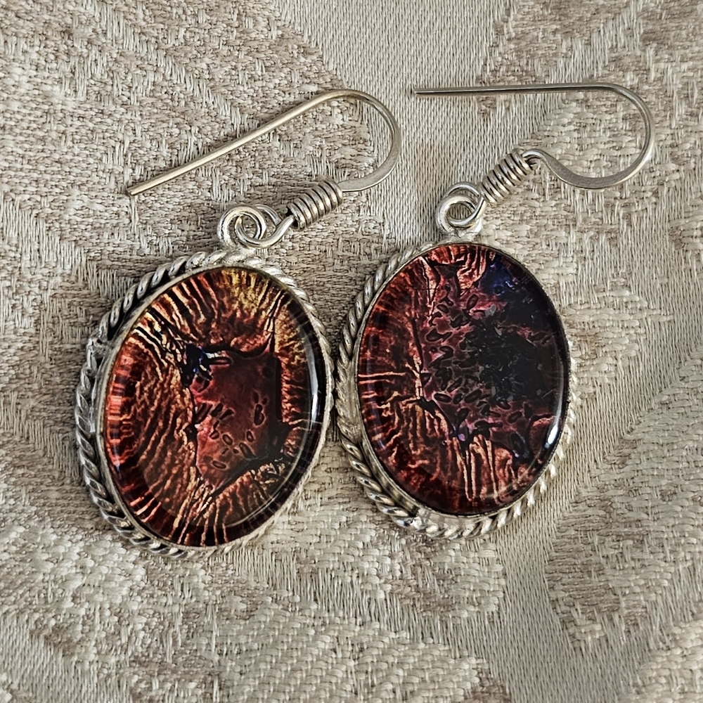 2.5 cm × 2.5 cm, Pair of Dichroic Glass Earrings in Sterling Silver, preowned
